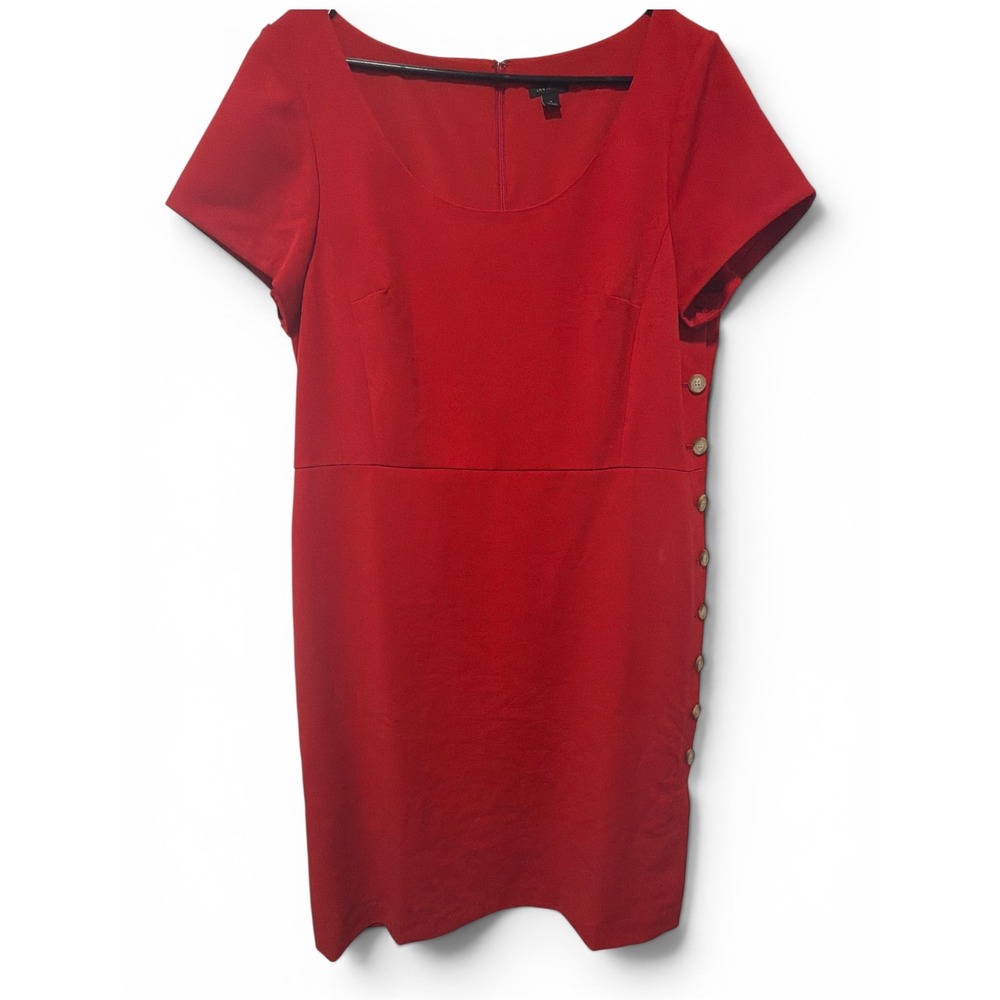 Ann Taylor plus size Red Side Button Sheath Dress Short Sleeve Scoop Neck Lined